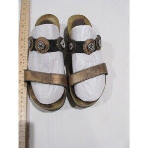 Naot Women's Marissa Sandals Bronze Leather Beaded Two-Strap Elastic US 9 EUR 40